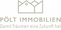 Logo der Pölt Immobilien Schriftzug und skizziertes Haus mit angedeuteter Krone